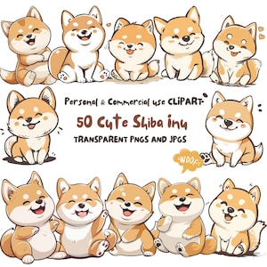 Shiba Inu Dog Clipart|50 High-Quality PNG and JPG Files|Sublimation, Digital Planner, Wall Art, Junk journal,Digital Download|Commercial Use