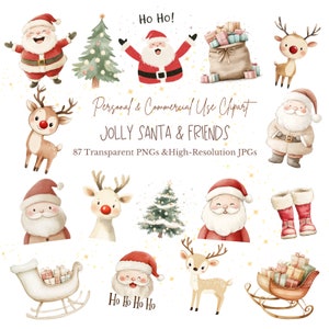 Clipart de Natal em aquarela | Clipart de Papai Noel | Clipart de Rudolph fofo | Clipart de Natal Boho | 87 arquivos PNG e JPG | Download digital