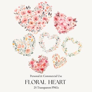 Watercolor Heart Clipart | Floral Heart Clipart | Botanical Heart | Valentine’s Day Clipart | Wedding Clipart Floral Heart | Floral Frame