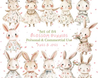 Watercolor Bunny Clipart | Easter Bunny Clipart | Cute Bunny Clipart | Spring Bunny PNG | Floral Bunny Clipart | Boho Bunny Digital Download