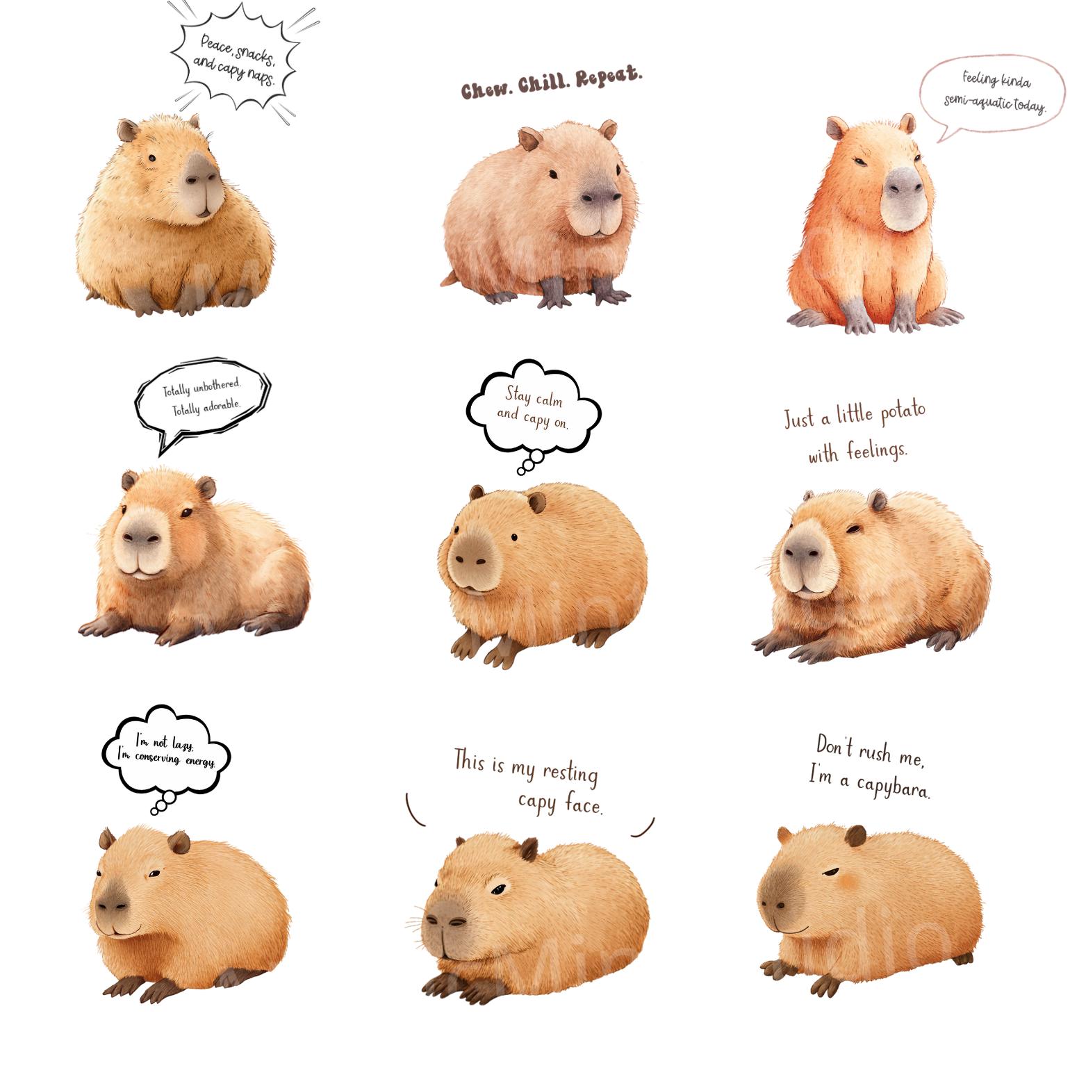 Watercolor Capybara Clipart Bundle: Nursery Art PNG (digital Download ...