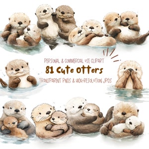Aquarell Süßer Otter Clipart | Seeotter Clipart l Muttertag Clipart l Vatertag Clipart l Otter Illustration l Otter Digital Art