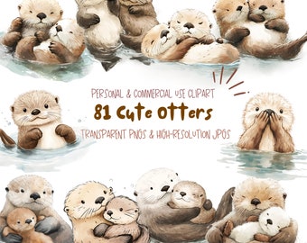 Watercolor Cute Otter Clipart | Sea Otter Clipart l Mother's Day Clipart l Father's Day Clipart l Otter Illustration l Otter Digital Art
