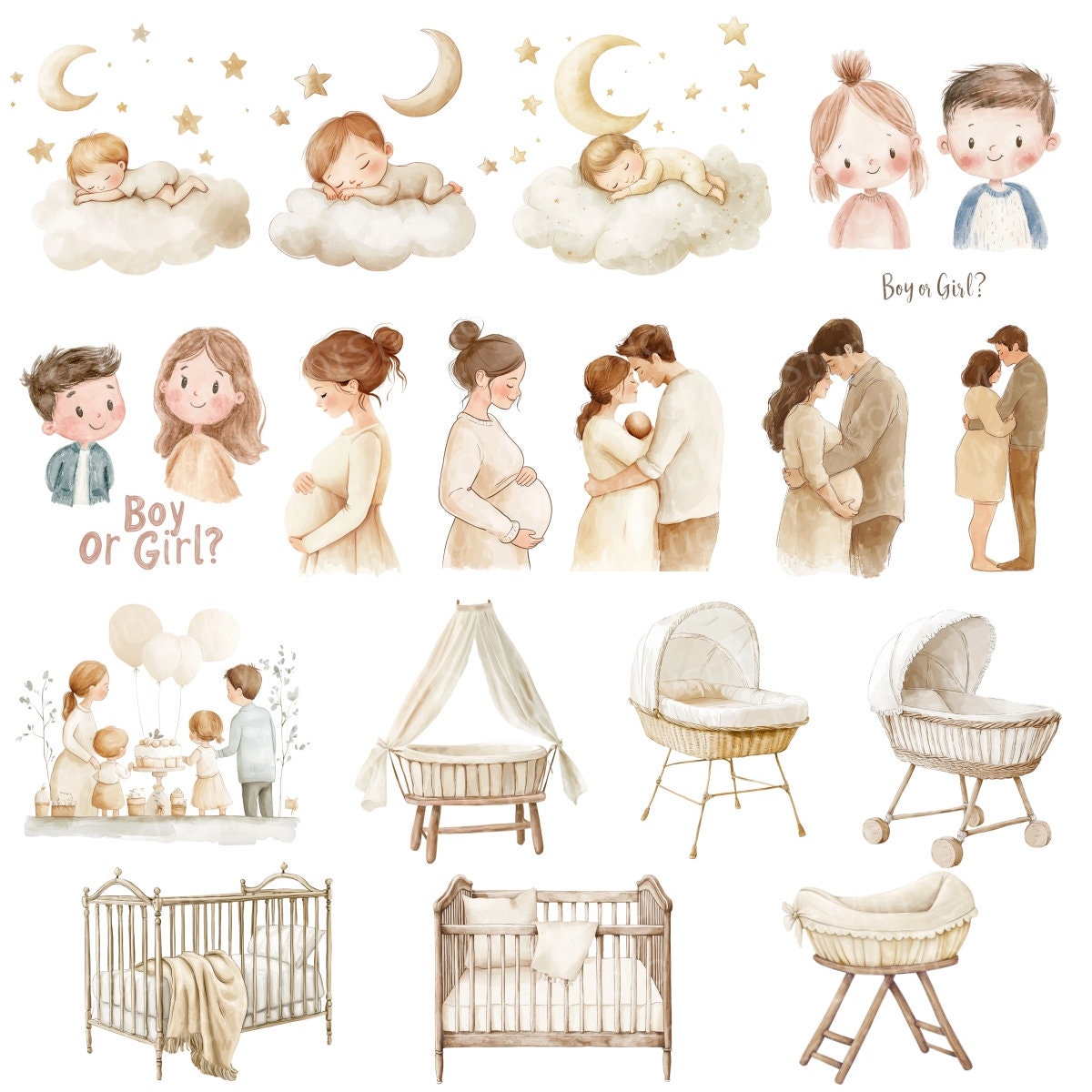 Watercolor Boho Baby Clipart | Neutral Nursery Clipart L Baby Shower ...