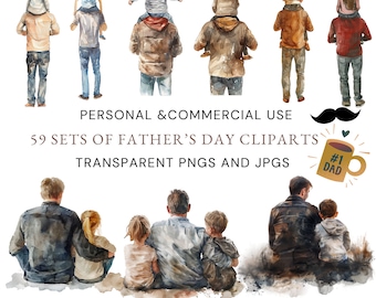 59 Happy Father's Day Watercolor Clipart Bundle for Crafts Gifts Father's Day Graphics HighQuality PNGs & JPGs Files for commercial Use