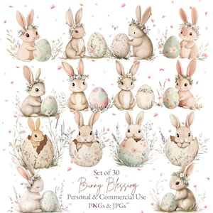 Watercolor Easter Bunny Clipart | Easter Egg Clipart | Cute Bunny Clipart | Spring Bunny PNG | Pastel Easter Clipart | Easter Egg Hunt PNG