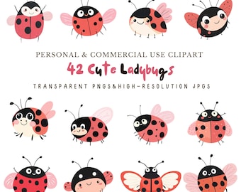 Acuarela Linda Mariquita Clipart Insecto Clipart/Nursery Clipart, Manualidades y Scrapbooking/42 Archivos PNG y JPG/Descarga Digital/Uso Comercial