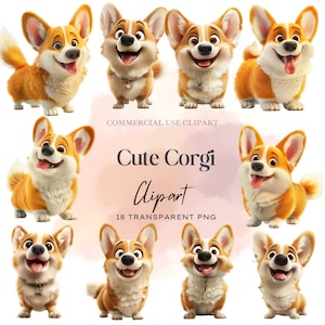 Colección de Corgis adorables: paquete digital PNG JPG de alta calidad de 18 imágenes de Corgi, descarga instantánea, gráficos para baby shower de uso comercial