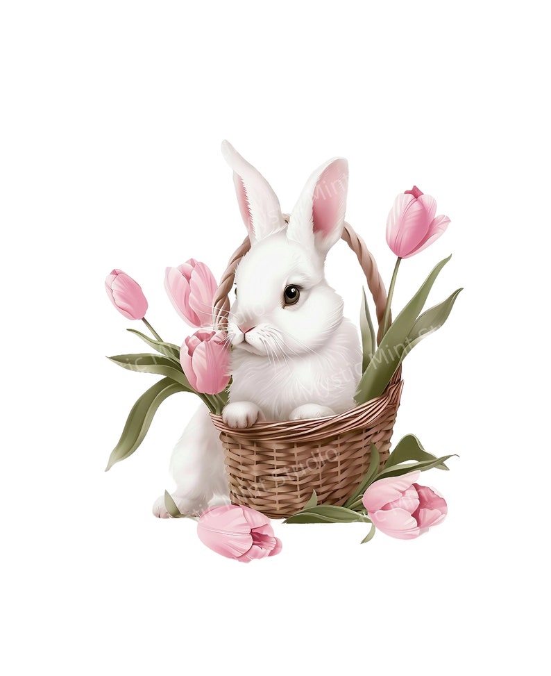 Cute Rabbit Bunny With Pink Tulip Clipart, 10 High-resolution Pngs and ...