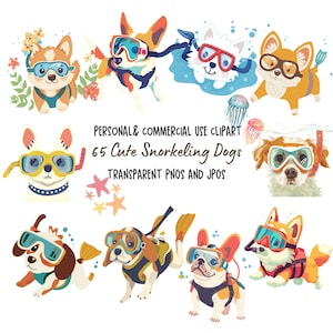 Cute Dogs Puppies Clipart,Snorkleling Dogs Diving Dogs|65 High-Quality PNG and JPG| Sublimation, Wall Art, Digital Download|Commercial Use