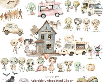 Cute Zombie Clipart - Halloween Zombie Clipart - Zombie Party Clipart - Kids Halloween - Creepy Cute Clipart - Undead Clipart - PNG & JPG