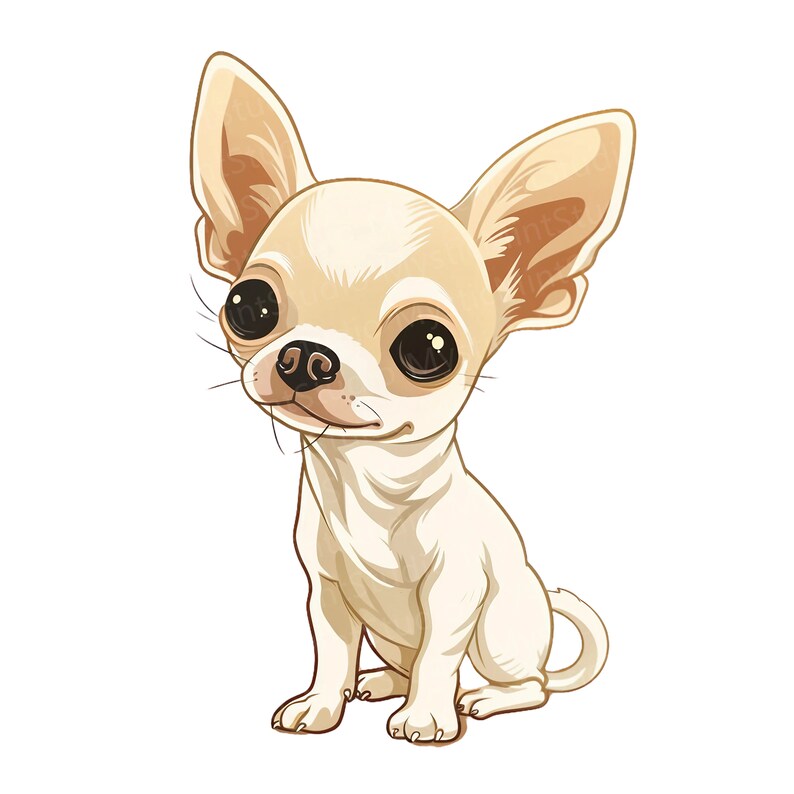 K&ouml;nnte beinhalten: Ein kleiner, wei&szlig;er Chihuahua mit braunen Ohren und gro&szlig;en, dunklen Augen sitzt und schaut nach links. Der Hund hat eine hellbraune Nase und eine kleine, rosafarbene Zunge.