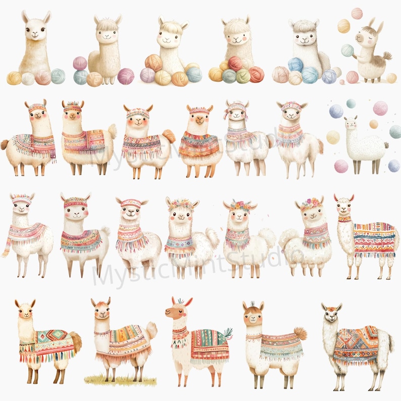 Cute Llama Clipart | Cute Alpaca Clipart L Watercolor Llama Clipart L ...