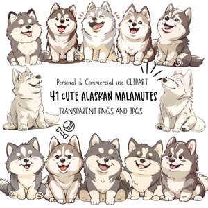Alaskan Malamute Dog Clipart|41 High-Quality PNG and JPG|Sublimation,Digital Planner,Wall Art, Junk journal, Digital Download|Commercial Use