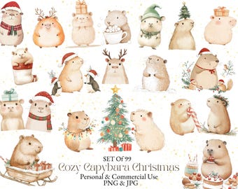 Christmas Capybara Clipart | Cute Capybara Clipart | Festive Capybara | Holiday Capybara | Holiday Animal Clipart | Capybara Printable