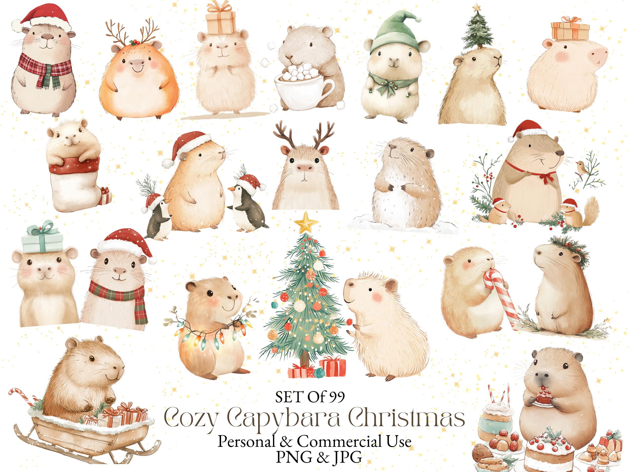 Christmas Capybara Clipart | Cute Capybara Clipart | Festive Capybara ...