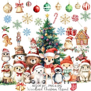 Wald Weihnachten Clipart, Aquarell Winter Tiere, 337 PNGs, Niedliche Weihnachtselemente, digitaler Download, kommerzielle Nutzung, printable Art