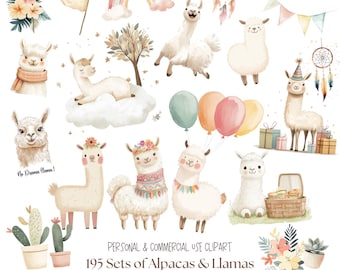 Cute Llama Clipart | Cute Alpaca Clipart l Watercolor Llama Clipart l Watercolor Alpaca Clipart l Alpaca Nursery Decorl Kawaii Llama Clipart
