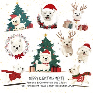 Christmas Westie Clipart, West Highland White Terrier Clipart, Holiday Dog Clipart | 68 PNGs and JPGs | Digital Download | Commercial Use