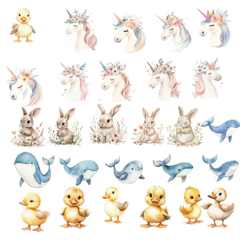 301 Watercolor Boho Baby Clipart | Newborn Animal Nursery Printable L ...