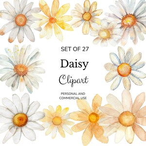 27 cliparts marguerite aquarelle, clipart fleur, JPG et PNG, téléchargement numérique pour fleurs de printemps, clipart marguerite imprimable pour usage Commercial