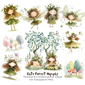 Schattige sprookjesillustraties | Magische feeënclipart | Clipart bosnimfen | Clipart bosnimfen | 155 png's | Direct downloaden