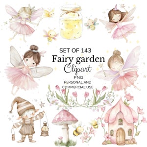 Clipart aquarelle jardin féerique, illustrations de fées magiques, art numérique, décoration imprimable fantaisiste, graphismes créatifs, téléchargement immédiat