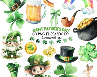St. Patrick's Day Watercolor Clipart | Shamrocks | Rainbows | Beer | Cute St. Patty's Graphics | Lucky Clover Clipart | Instant Download