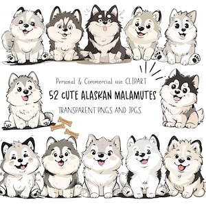 Alaskan Malamute Dog Clipart|52 High-Quality PNG and JPG|Sublimation,Digital Planner,Wall Art, Junk journal, Digital Download|Commercial Use