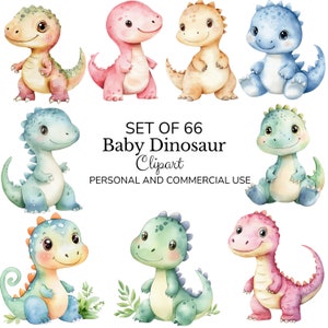 Dinosaur Clipart,Cartoon Dinosaur Clipart, Baby Dinosaur Clipart|66 PNG and JPG|Nursery Clipart,Junk journal,Digital Download|Commercial Use