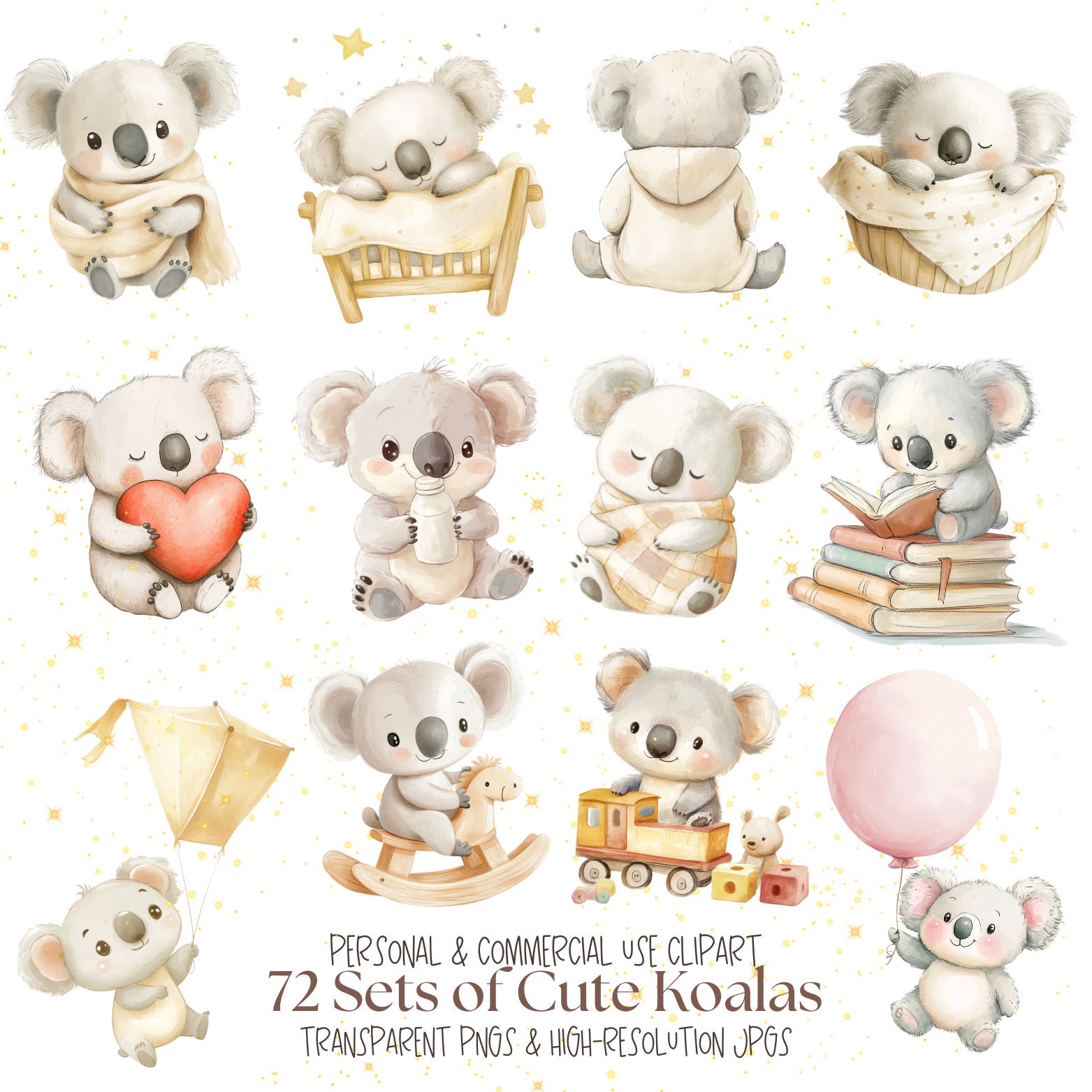 Cute Koala Clipart Bundle | Watercolor Koala Clipart L Koala Nursery ...