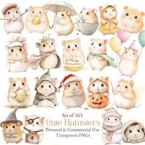 Schattige hamster aquarel clipart | Kersthamster clipart l kawaii hamster png l Pasen hamster clipart l hamster digitale kunst l 163 png's