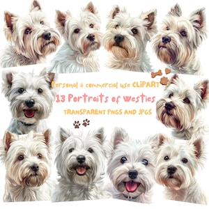West Highland White Terrier Westie Clipart,High-Resolution PNGs and JPGs, Instant Download for Crafting Baby Animals Clipart Commercial Use