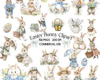 Watercolor Vintage Bunny Clipart | Cute Rabbit Clipart | Easter Bunny Clipart | Nursery Bunny Clipart | Spring Bunny Clipart
