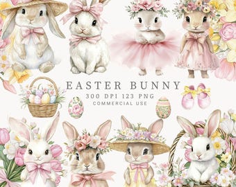 Watercolor Bunny Clipart | Cute Rabbit Clipart | Easter Bunny Clipart | Nursery Bunny Clipart | Spring Bunny Clipart