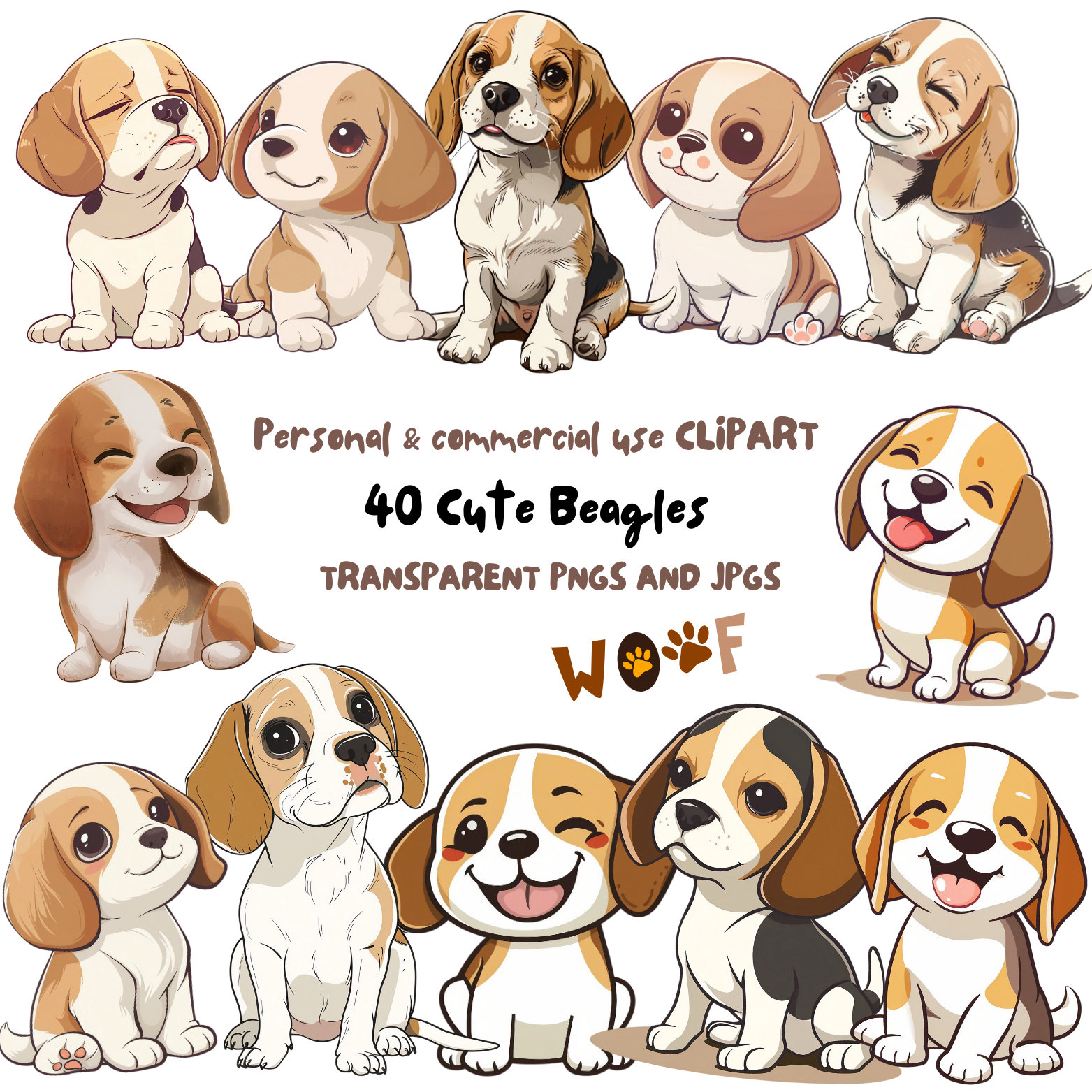 Cute Watercolor Beagle Dog Puppies Clipart 40 Highquality PNG and