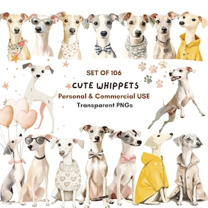 Watercolor Whippet Clipart | Cute Dog Clipart | Cute Whippet Clipart | Whippet Puppy Clipart | Dog Lover Clipart | Whippet Printable Art