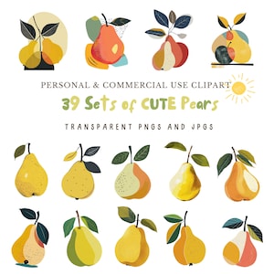 Pear Fruit Clipart/39 PNG y JPG de alta calidad/Sublimación, Planificador digital, Imágenes prediseñadas de cocina, Diario basura, Descarga digital/Uso comercial
