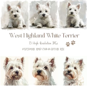 West Highland White Terrier Westie: High-Quality JPG Digital Bundle of 15 Westie Wall Art Images, Instant Download Commercial Use Graphics