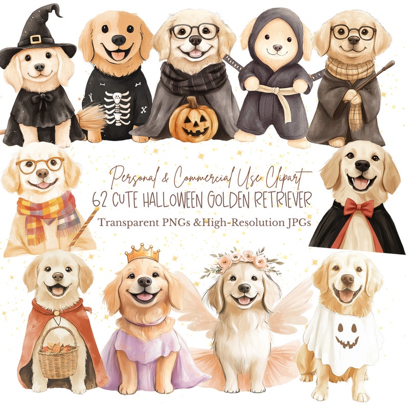 Halloween Dog Clipart | Golden Retriever Clipart | Dog Costume Clipart ...