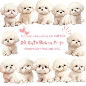 Bichon Frise Dog Clipart | Cute Bichon Clipart I Printable Dog Clipart I 24 PNG and JPG Files | Digital Download | Commercial Use