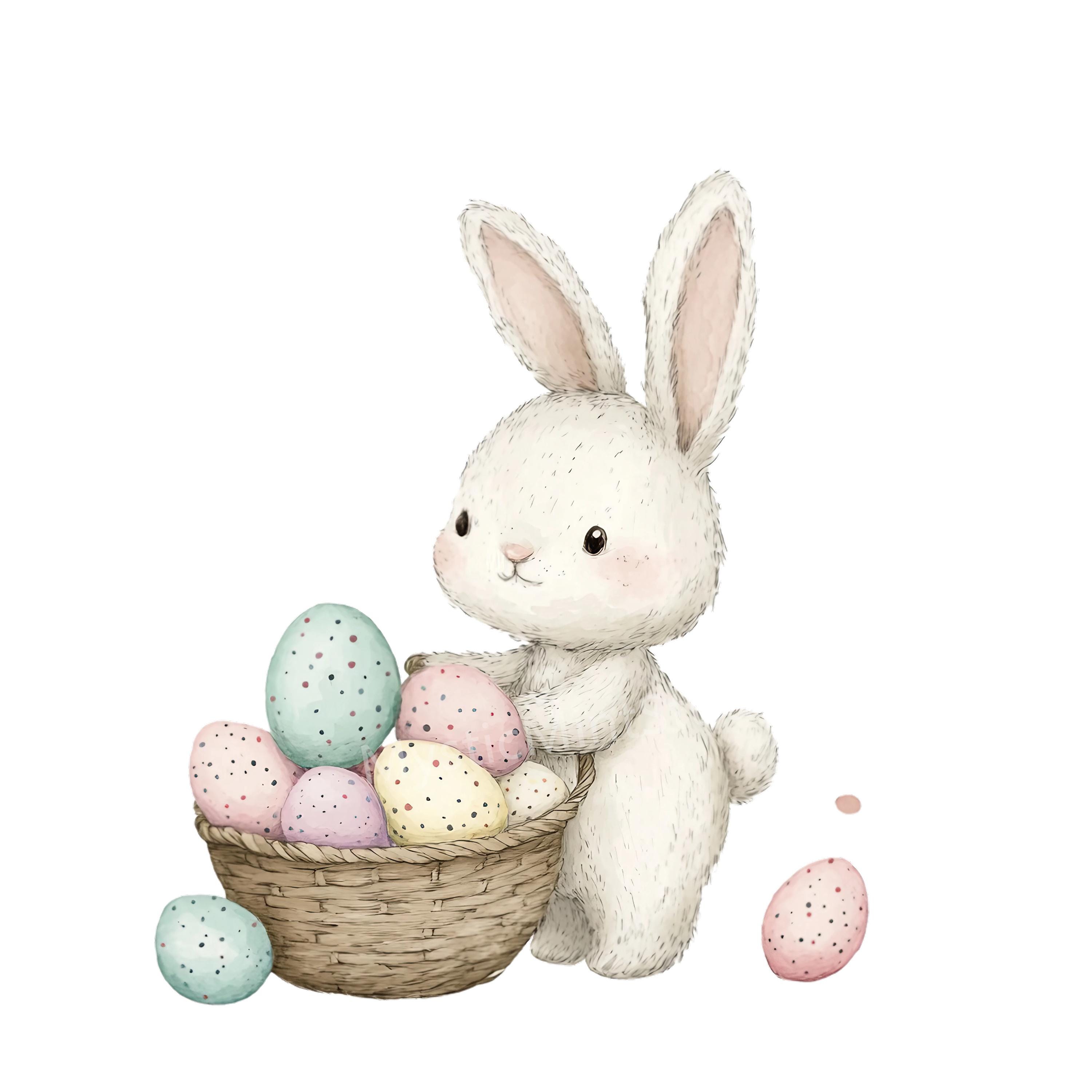 Watercolor Easter Bunny Clipart: Pastel Spring PNG (27 Images) - Etsy