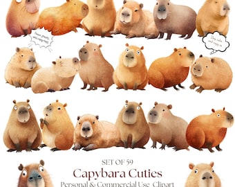 Watercolor Capybara Clipart Bundle: Nursery Art PNG (Digital Download)