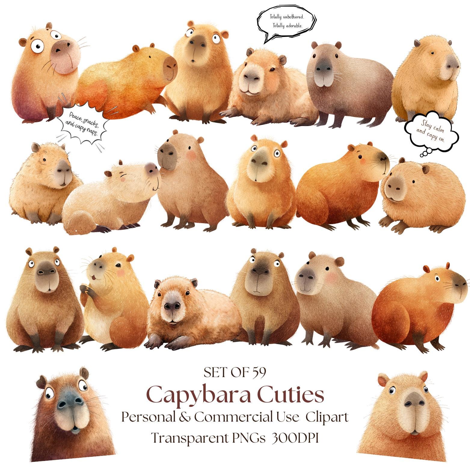 Watercolor Capybara Clipart Bundle: Nursery Art PNG (digital Download ...