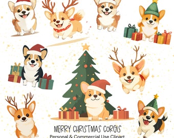 Christmas Corgi Clipart,Festive Corgi Dog Clipart,Holiday Corgi Clipart,Cute Dog Clipart|66 PNGs and JPGs|Digital Download|Commercial Use