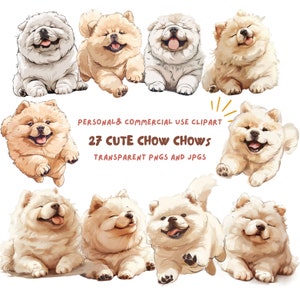 27 Cute Watercolor Chow Chow Dog Clipart,Kawaii Dog Clipart,Fluffy Dog Clipart,Puppies Clipart | Sublimation,Junk Journal | Commercial Use