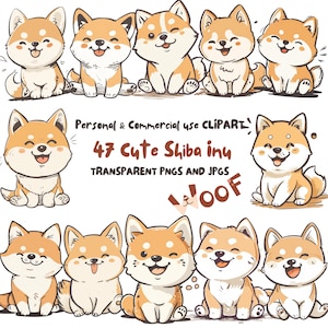 Shiba Inu Dog Clipart|47 High-Quality PNG and JPG Files|Sublimation, Digital Planner, Wall Art, Junk journal,Digital Download|Commercial Use