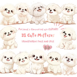 Maltese Dog Clipart|31 High-Quality PNG and JPG Files|Sublimation, Digital Planner, Wall Art, Junk journal, Digital Download|Commercial Use