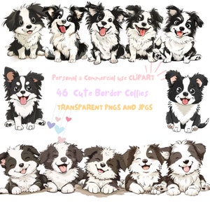 Border Collie Hund Clipart|46 hochwertige PNG und JPG|Sublimation, digitaler Planer, Wandkunst, Junk-Journal, digitaler Download|Kommerzielle Nutzung