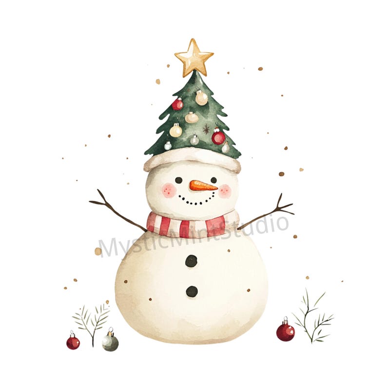 Watercolor Snowman Clipart | Cute Christmas Clipart | Christmas Snowman ...